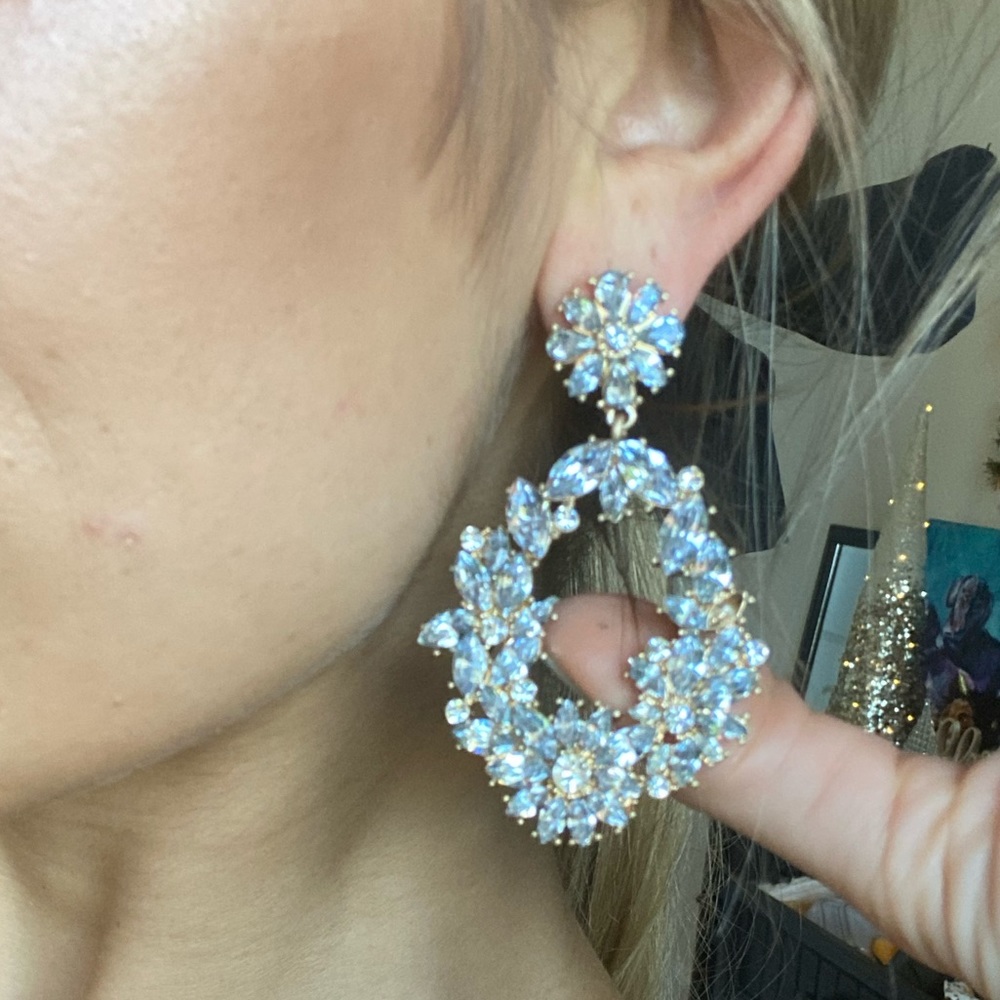 Silver Rhinestone Hanging Statement Earrings - image 4